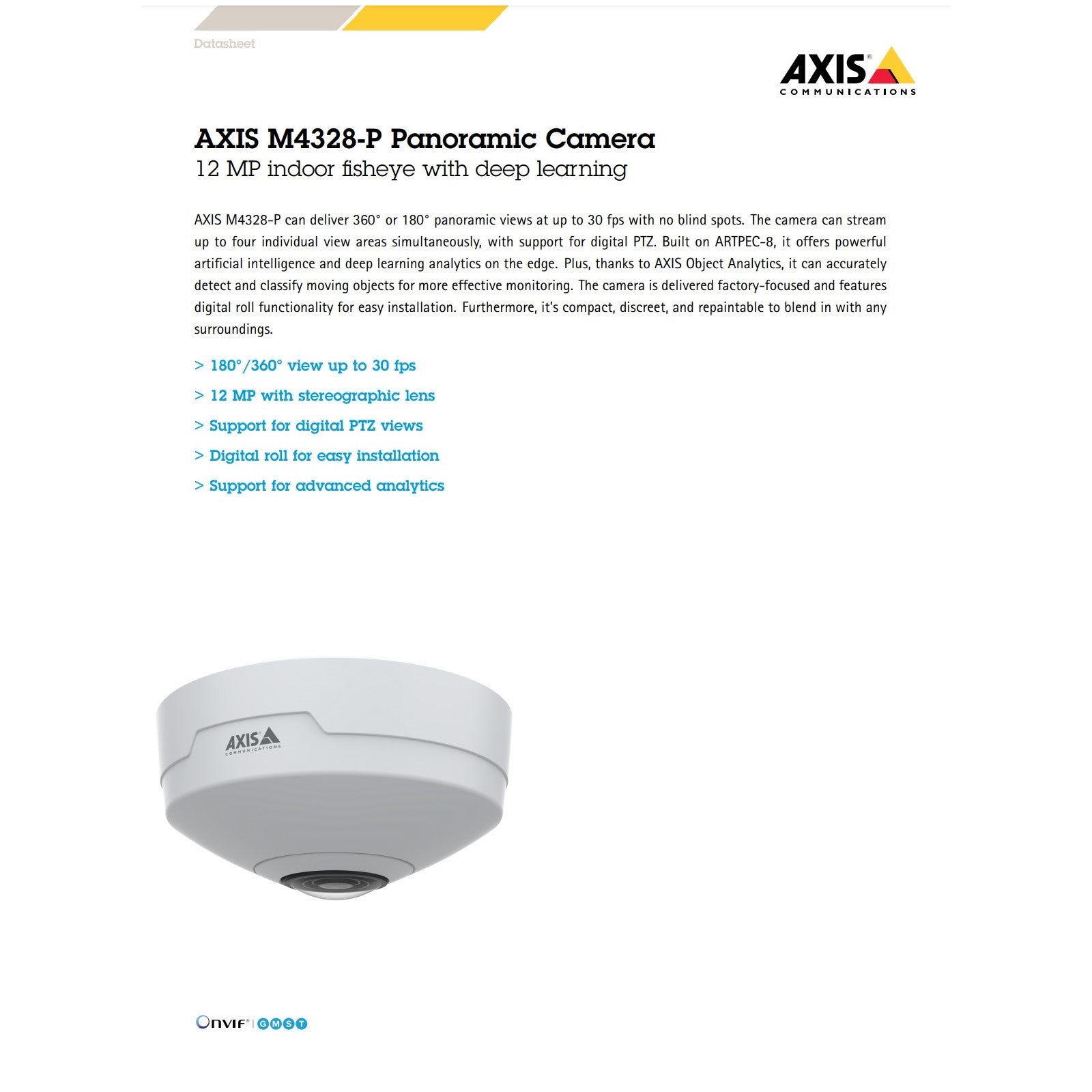AXIS M4328-P 180°/360° Panoramic Mini-Dome Fisheye Network Camera 12MP