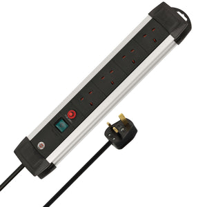 Brennenstuhl Premium-Alu-Line 4-Way Extension Lead, 5m Cable, UK Socket, Push-to-Reset Fuse