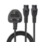 Lindy UK 3-Pin to Dual IEC C5 'Cloverleaf' Power Splitter Cable 2.5m Black 30428