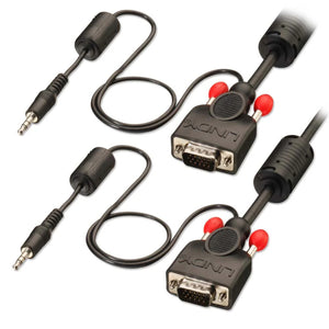 Lindy Premium 15-Pin VGA & 3.5mm Audio Monitor Cable, Black, DDC, 1m/2m/3m/10m/15m