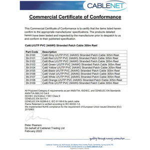 Cablenet Advance Cat.6 Network Cable Reel, 305m, Stranded Core, 4-Pair, U/UTP, 39-3100