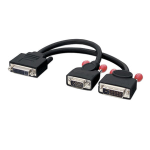 Lindy DVI-I Female to DVI-D Male & VGA Male Splitter Cable Black 25cm 41204