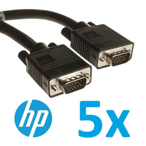 Lot of 5x Genuine HP 1.8m 15 Pin VGA Monitor Cable Black 924318-001 D-Sub Male