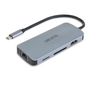 DICOTA D32062 USB-C 8-in-1 Multi Hub Laptop Dock, 4K HDMI, 100W PD, Ethernet, SD