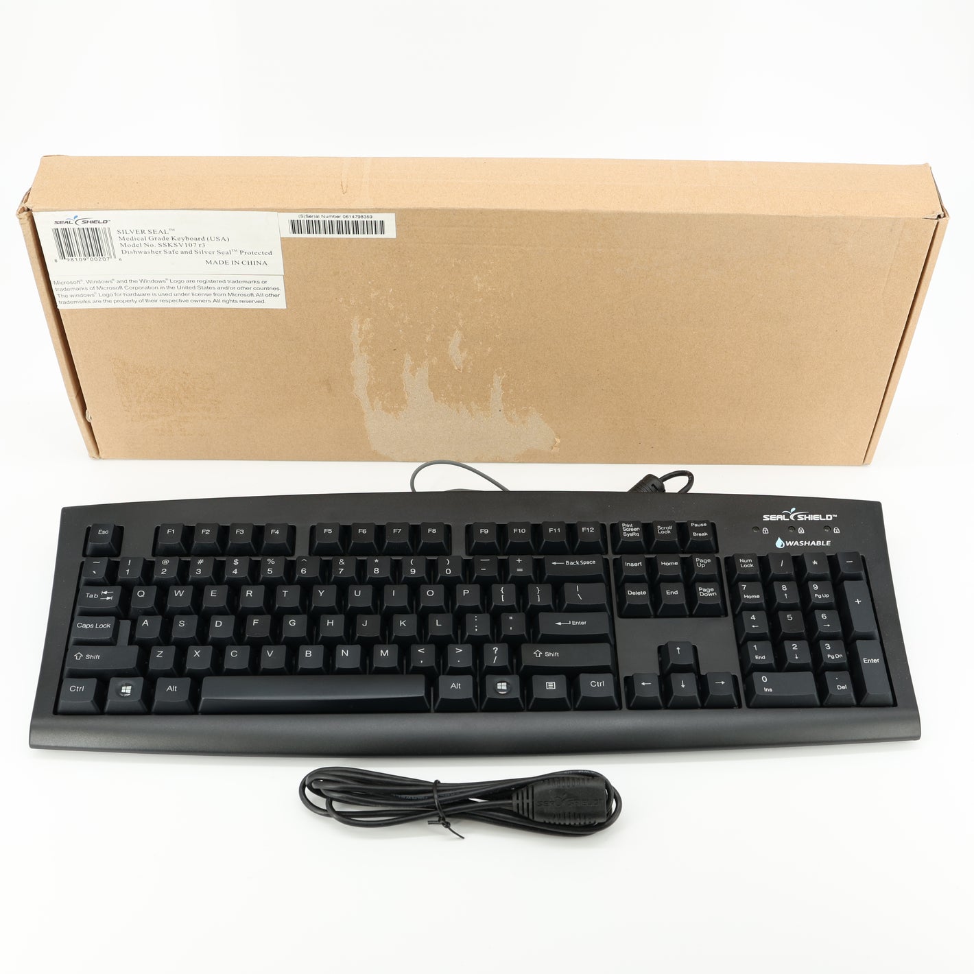Seal Shield Silver Seal Dishwasher Safe Washable Medical USB Keyboard USA Layout