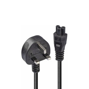 UK IEC C5 Mains Power Cable 'Cloverleaf' Power Cord 1.8m / 6ft Black