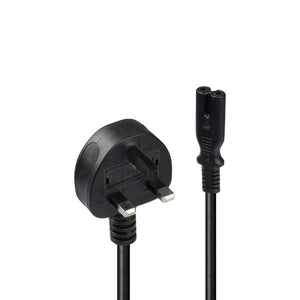 UK IEC C7 Mains Power Cable 'Figure-of-8' Power Cord 1.8m / 6ft Black