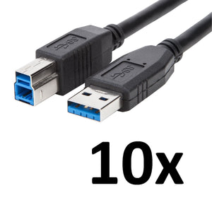 Lot of 10x Generic 1.8m USB 3.0 Type A to B Cable Black Monitor / Dock 6 Foot